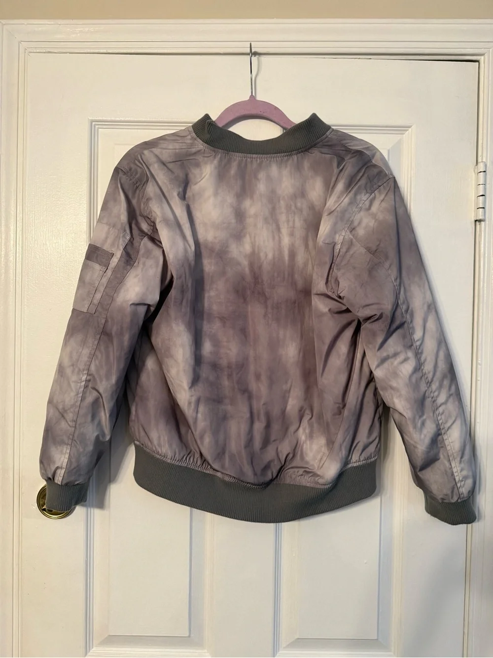ZARA Light Gray Bomber Jacket with Gray Ribbed Collar